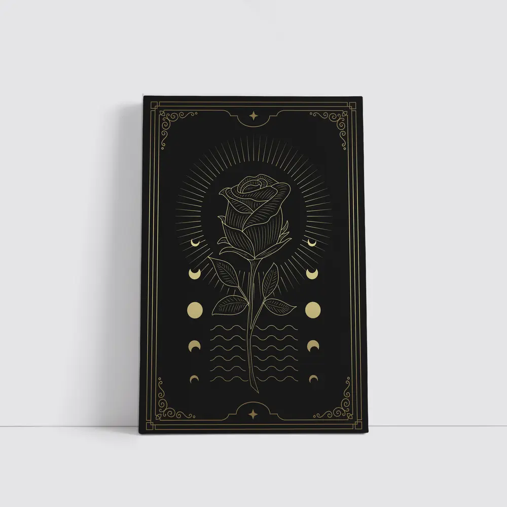 Gold Rose Moon Phases Dark Mystical Art – Wall Art