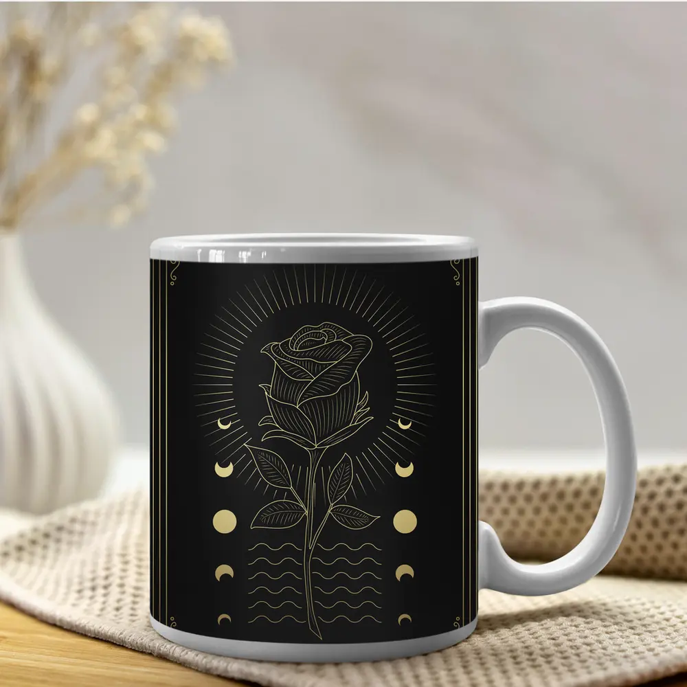 Gold Rose Moon Phases Dark Mystical Art – Mugs
