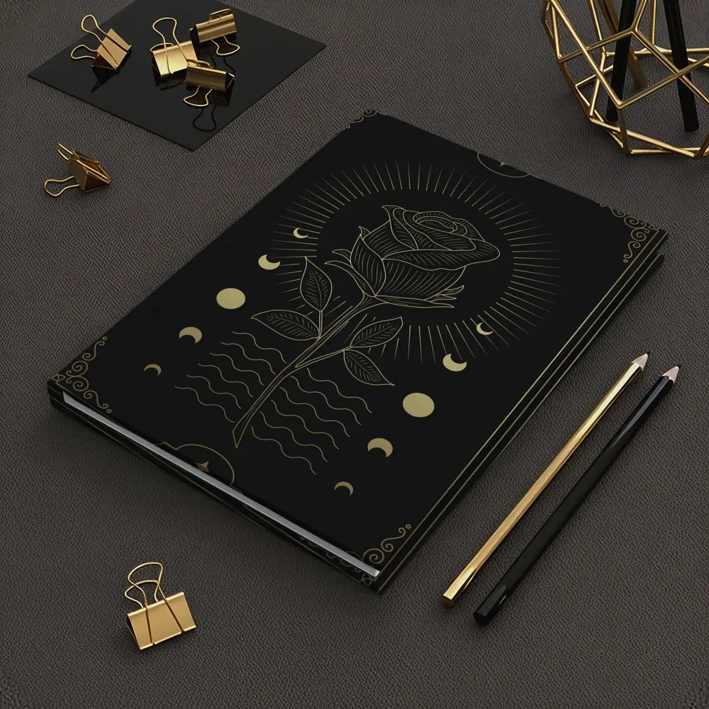 Gold Rose Moon Phases Dark Mystical Art – Notebooks