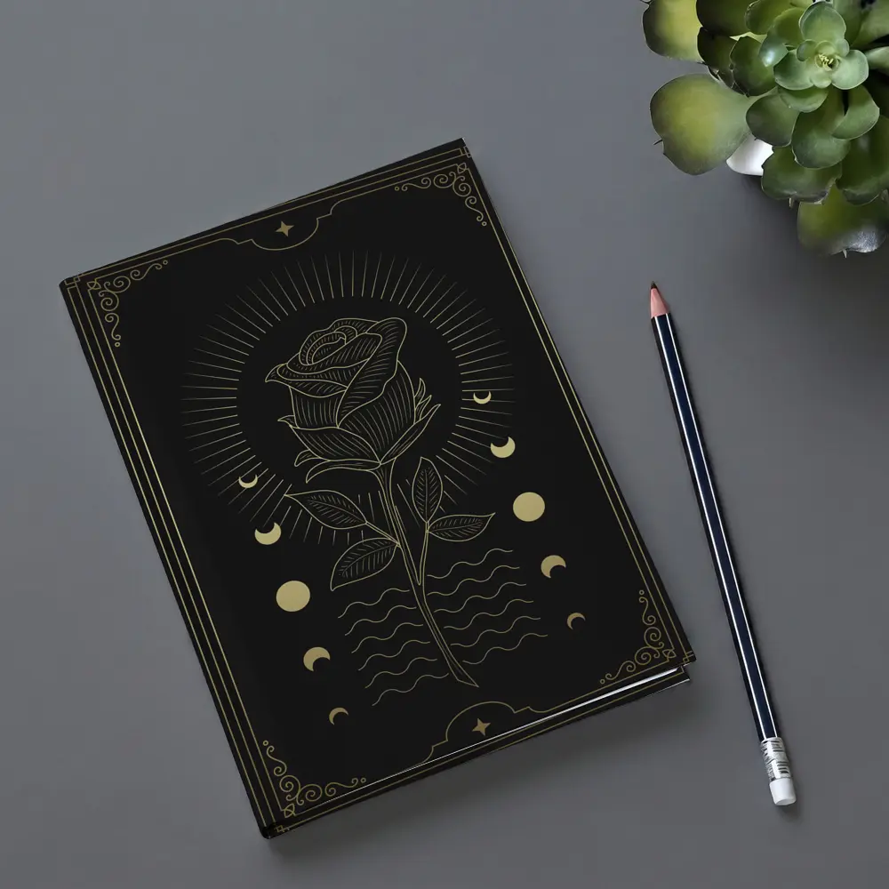 Gold Rose Moon Phases Dark Mystical Art – Notebooks
