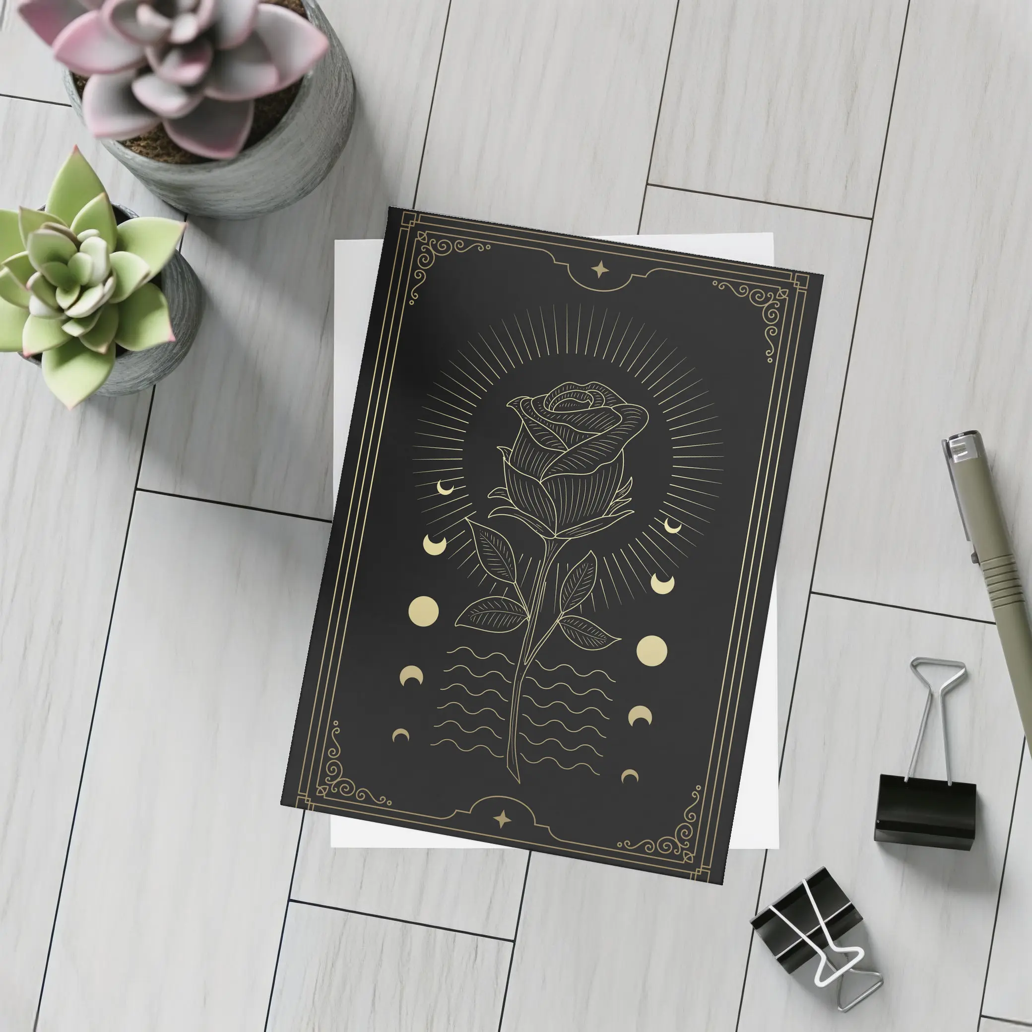 Gold Rose Moon Phases Dark Mystical Art – Postcards