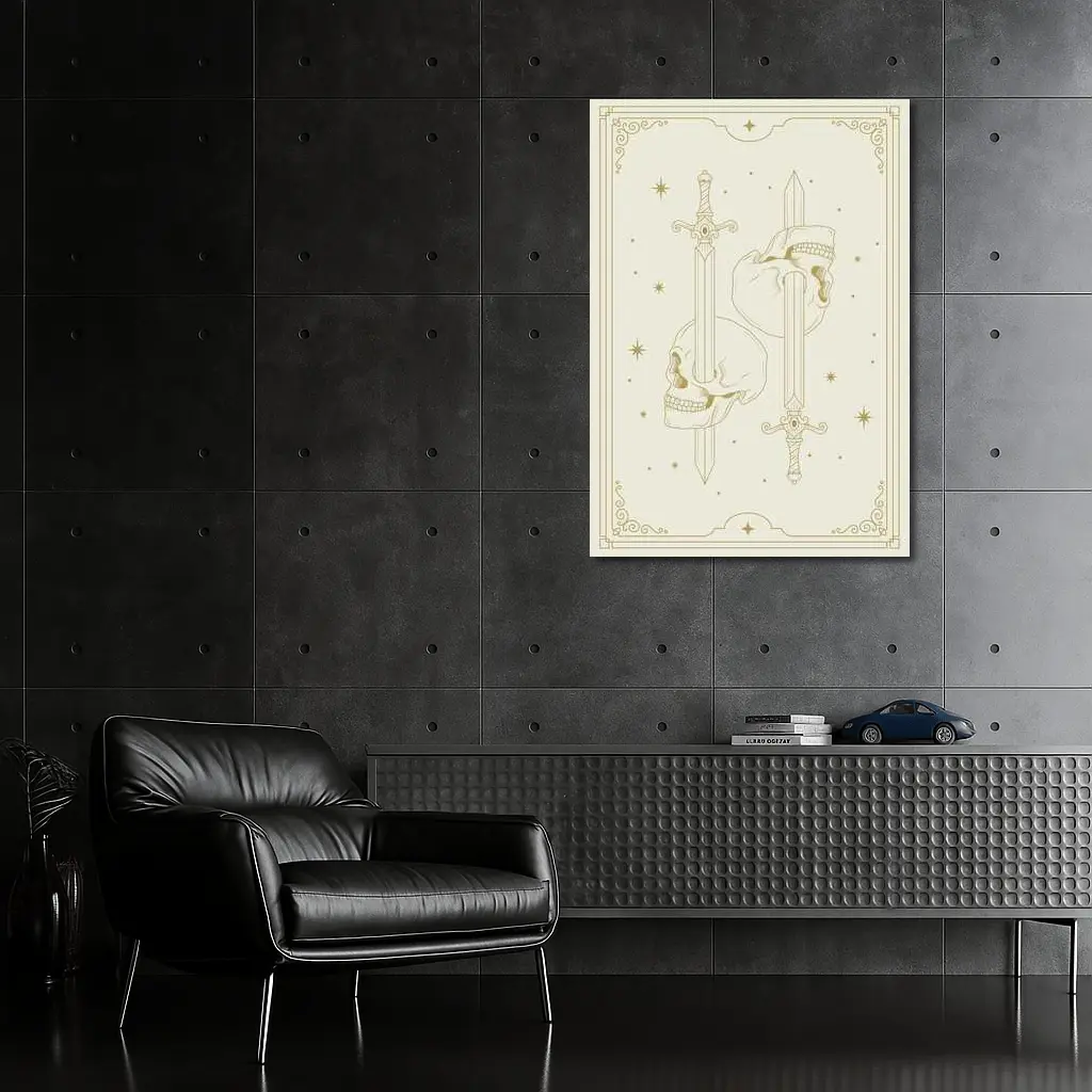 Gold Skull Sword Mystical Tarot Art – Wall Art