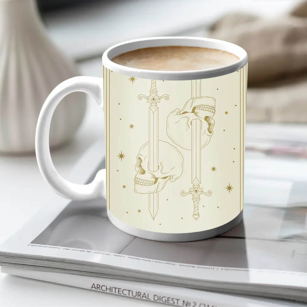 Gold Skull Sword Mystical Tarot Art – Mugs