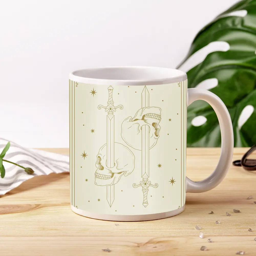 Gold Skull Sword Mystical Tarot Art – Mugs