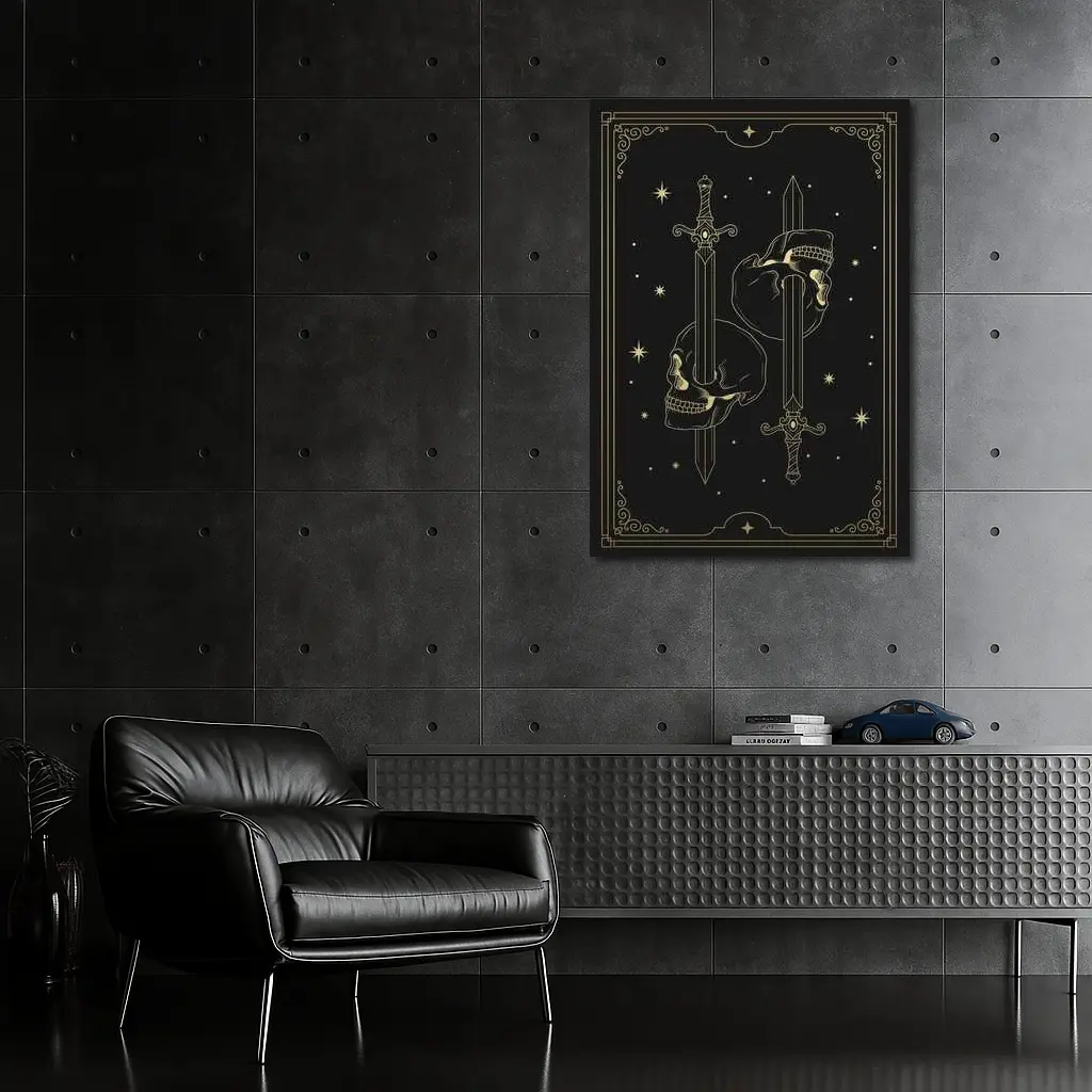 Gold Skull Swords Dark Mystical Tarot Art – Wall Art