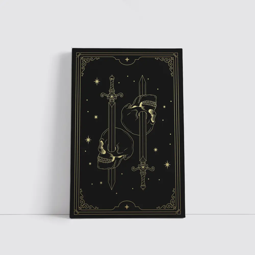 Gold Skull Swords Dark Mystical Tarot Art – Wall Art