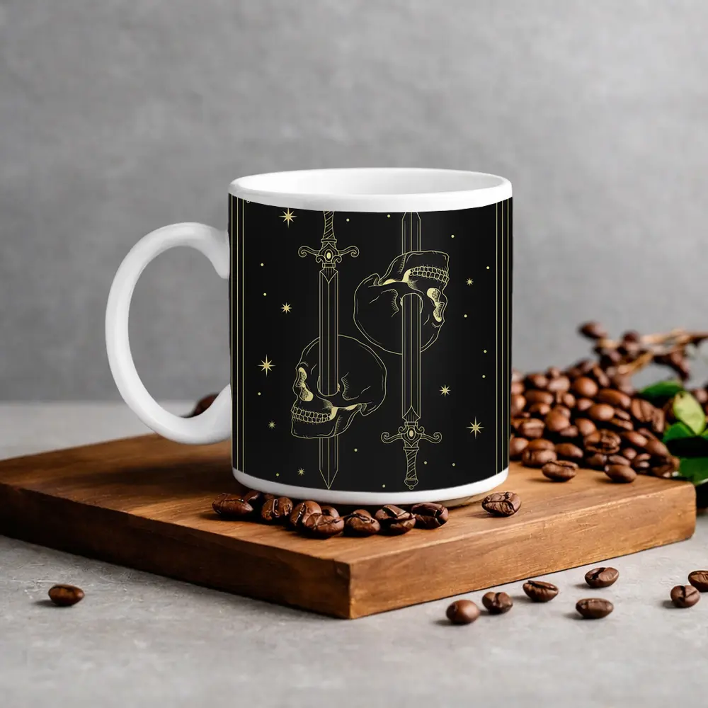 Gold Skull Swords Dark Mystical Tarot Art – Mugs