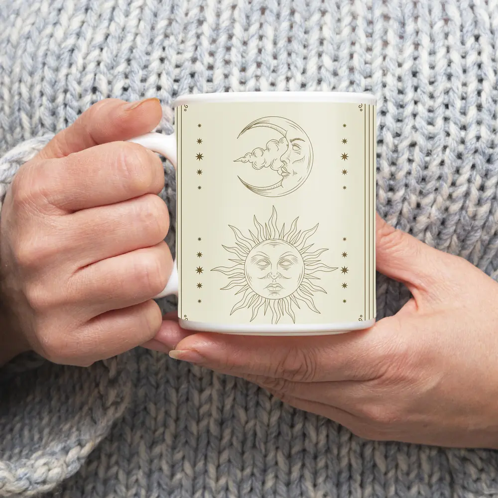 Sun and Moon Celestial Boho Beige Art – Mugs