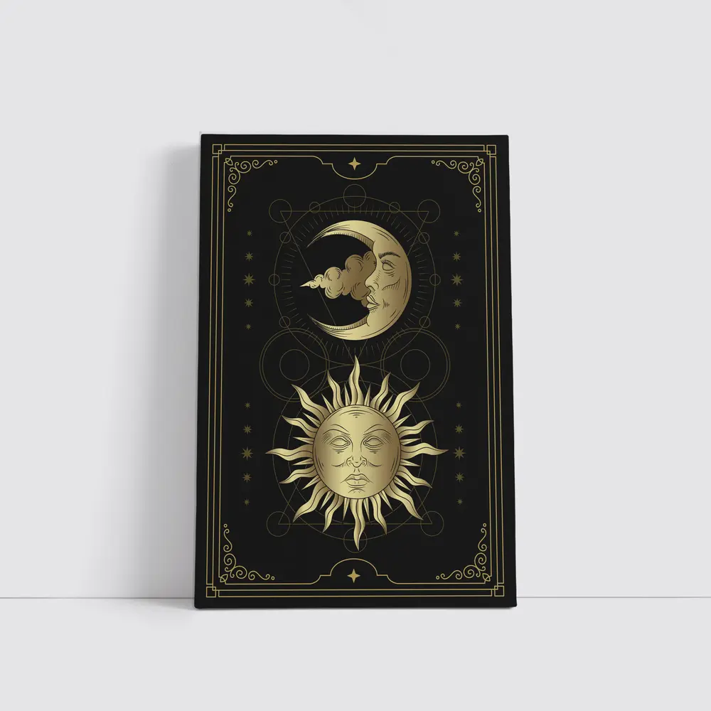 Gold Sun and Moon Mystical Dark Art – Wall Art