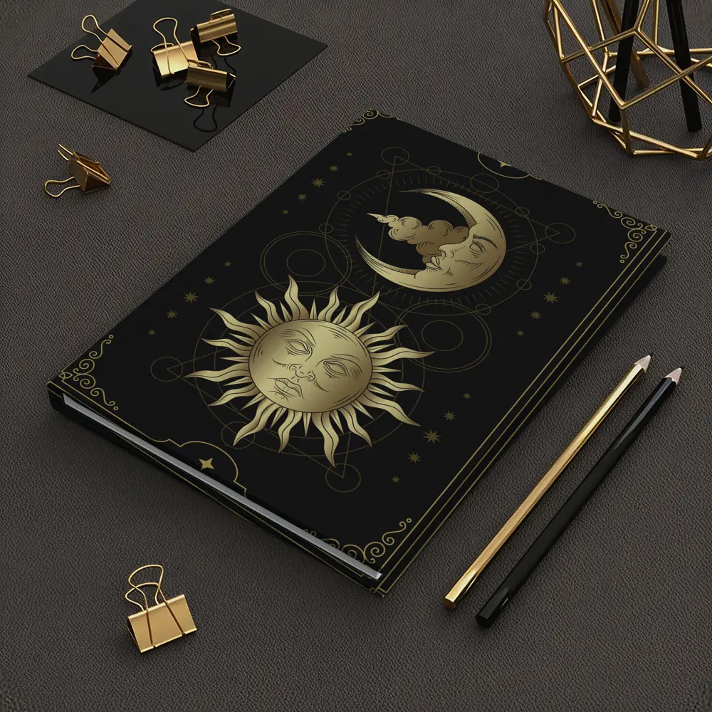 Gold Sun and Moon Mystical Dark Art – Notebooks
