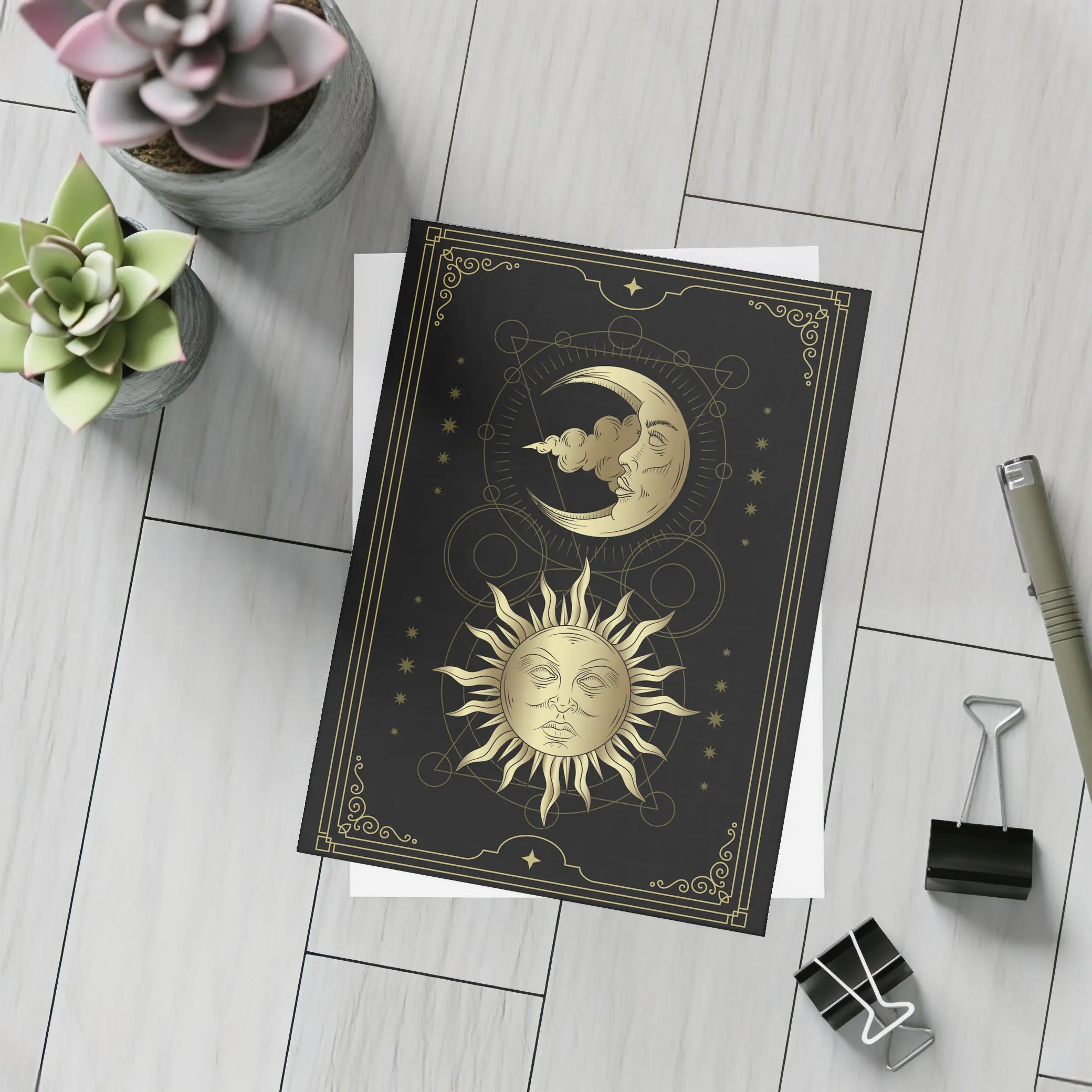 Gold Sun and Moon Mystical Dark Art – Postcards