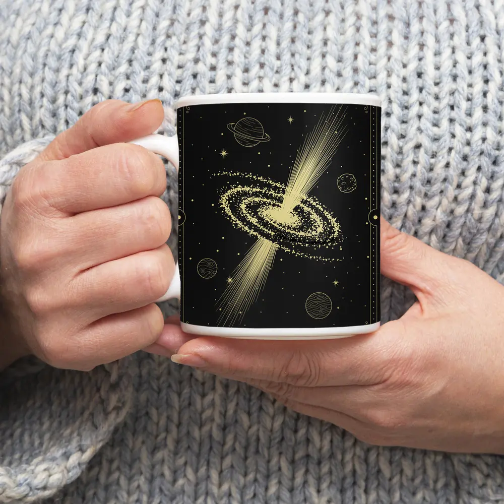 Gold Galaxy Spiral Cosmic Tarot Art – Mugs