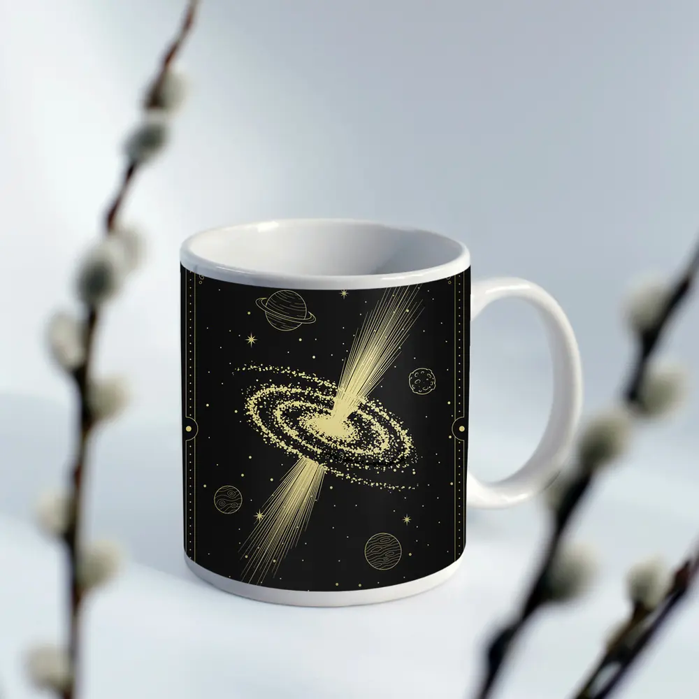 Gold Galaxy Spiral Cosmic Tarot Art – Mugs