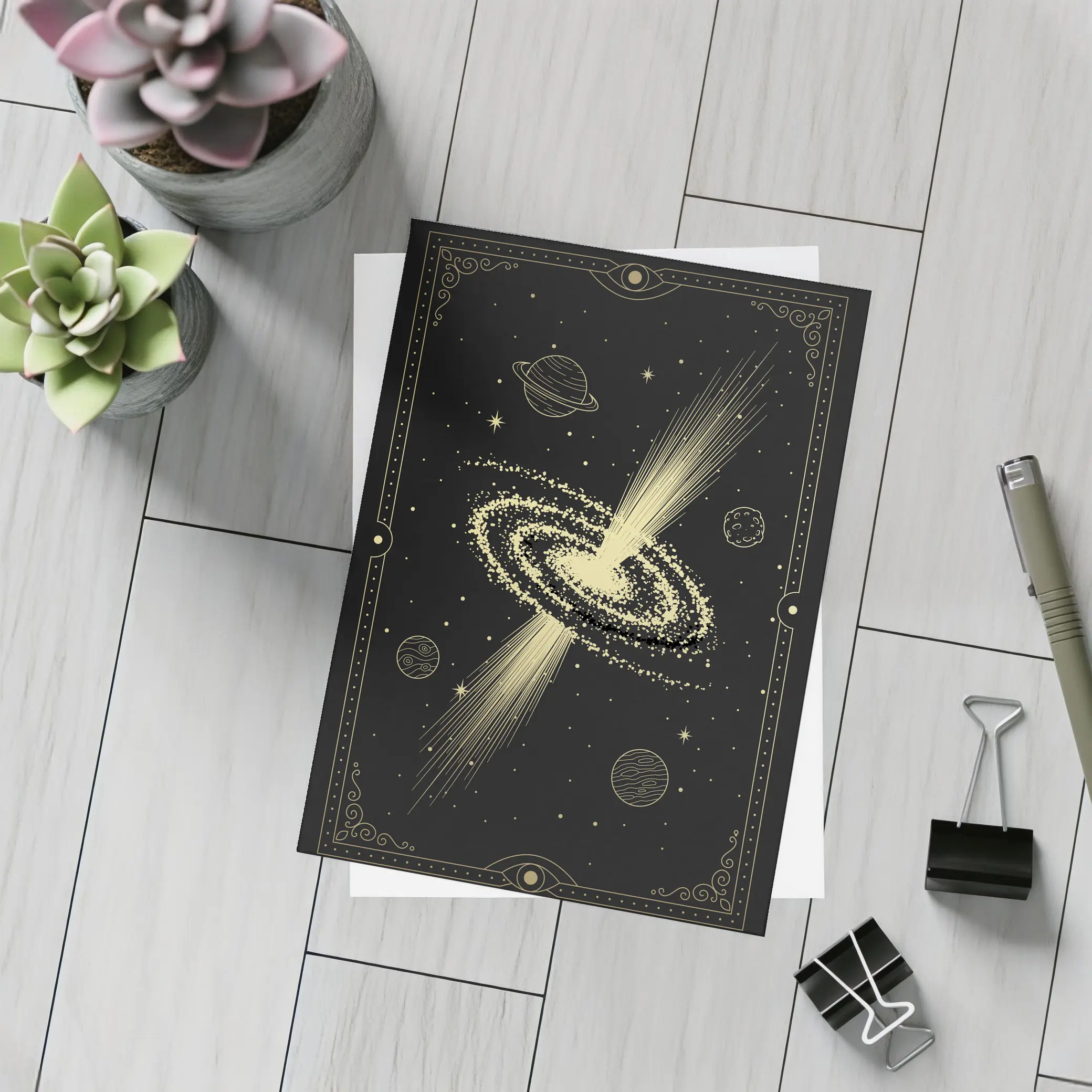 Gold Galaxy Spiral Cosmic Tarot Art – Postcards