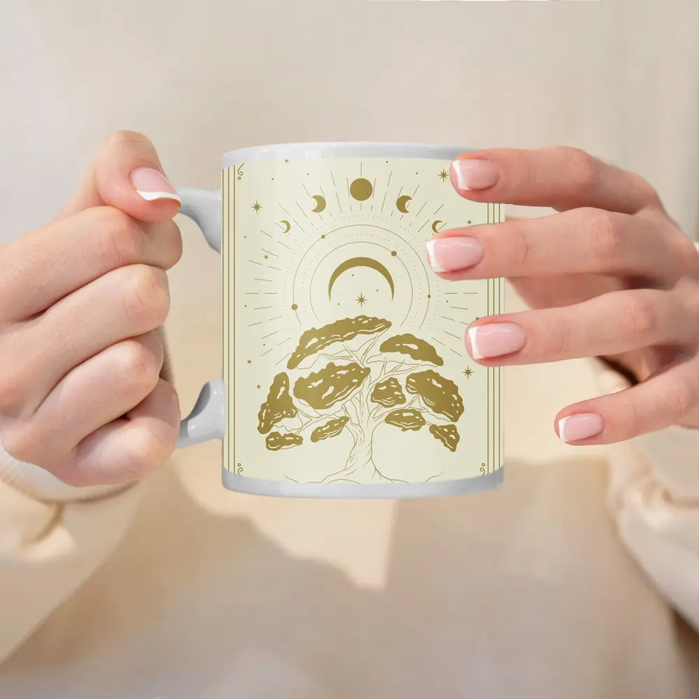 Gold Mystical Tree Moon Celestial Art – Mugs