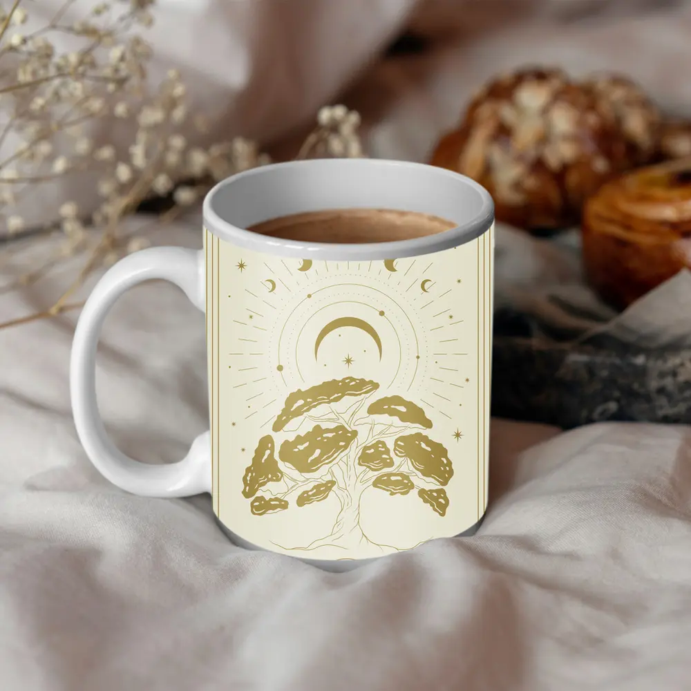 Gold Mystical Tree Moon Celestial Art – Mugs