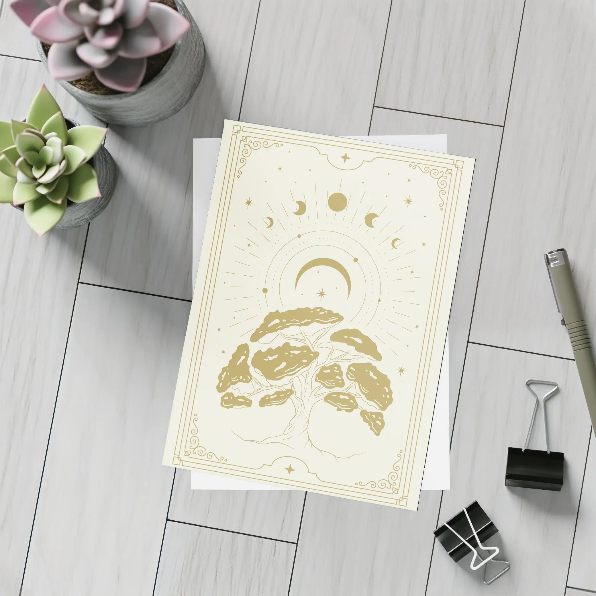Gold Mystical Tree Moon Celestial Art – Postcards