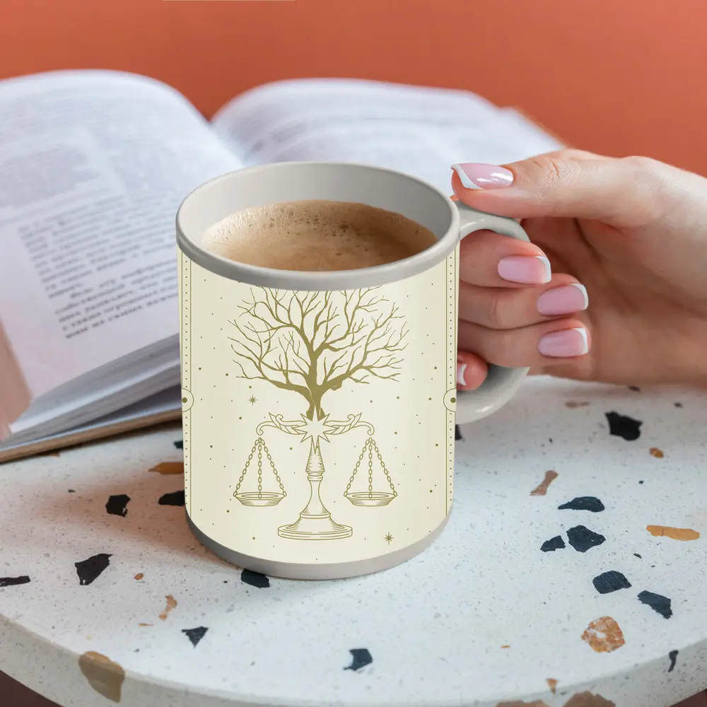 Libra Scales Tree Celestial Beige Gold Art – Mugs