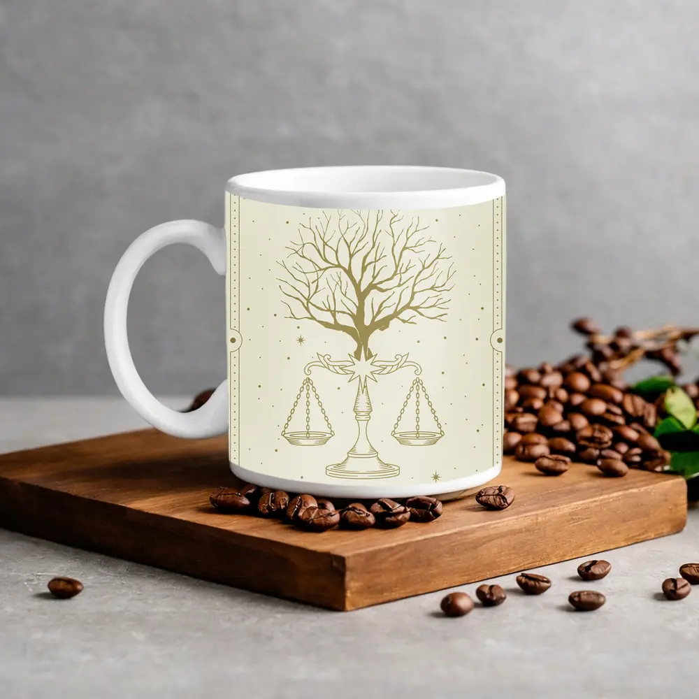 Libra Scales Tree Celestial Beige Gold Art – Mugs