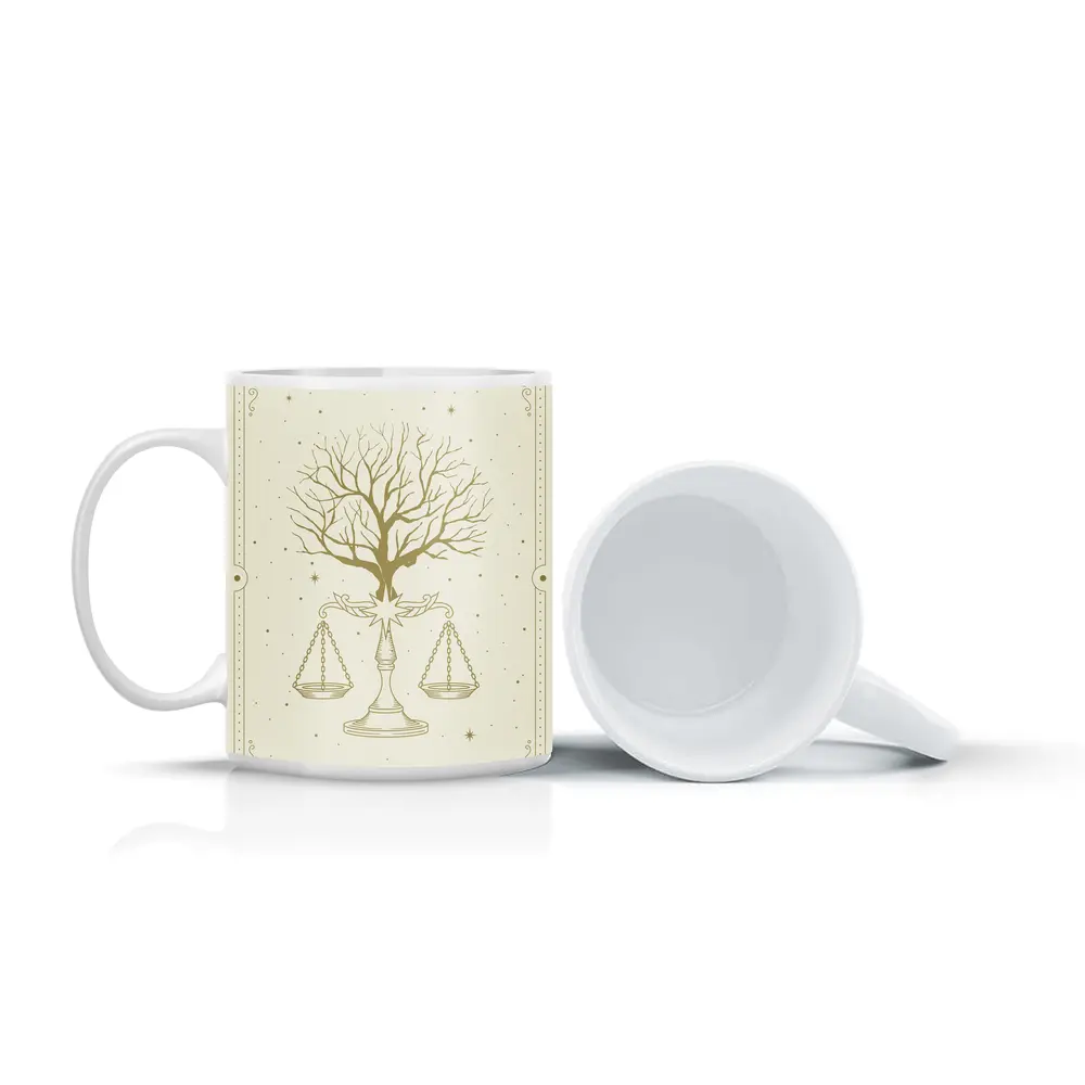Libra Scales Tree Celestial Beige Gold Art – Mugs