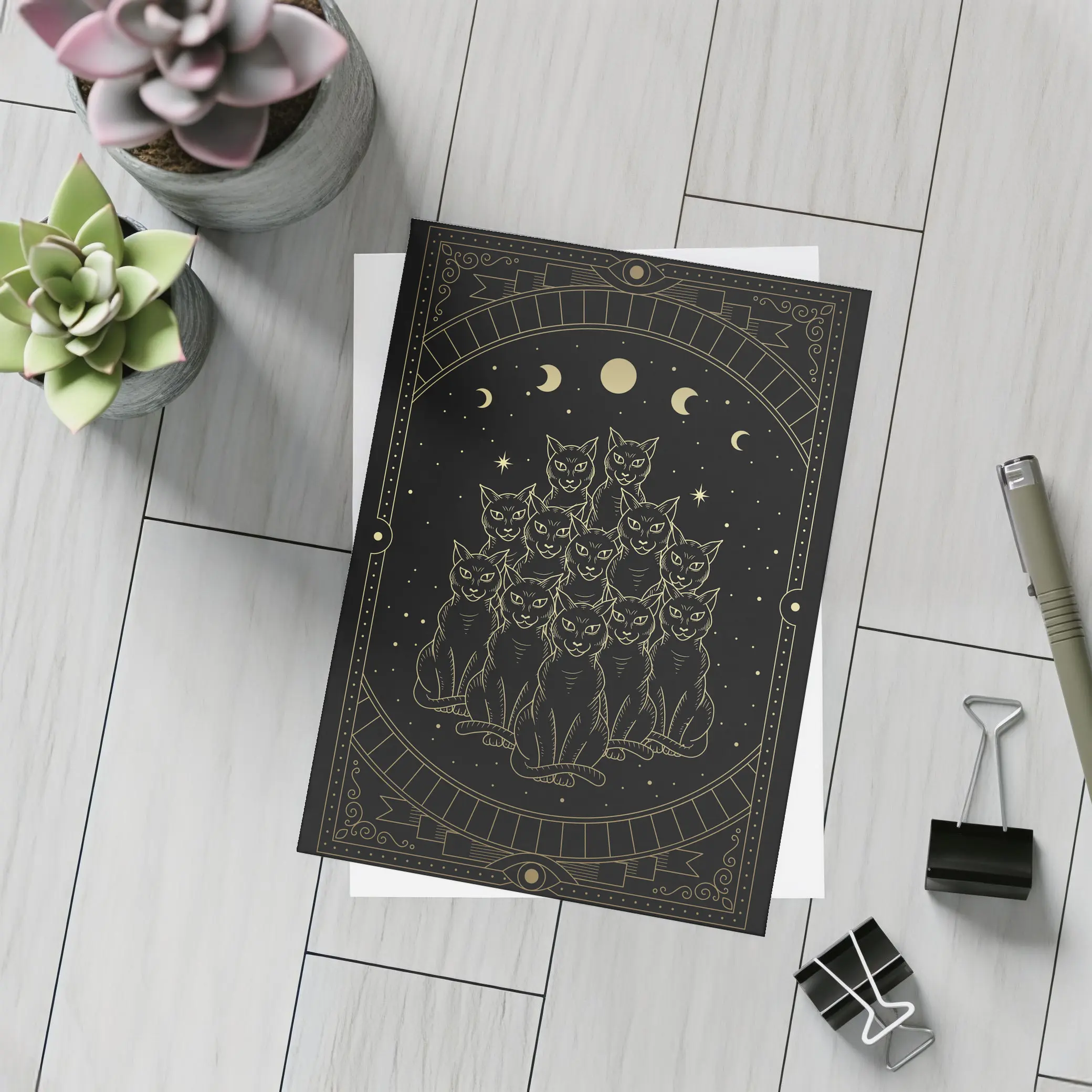 Black Cats Gold Moon Phases Night Sky – Postcards