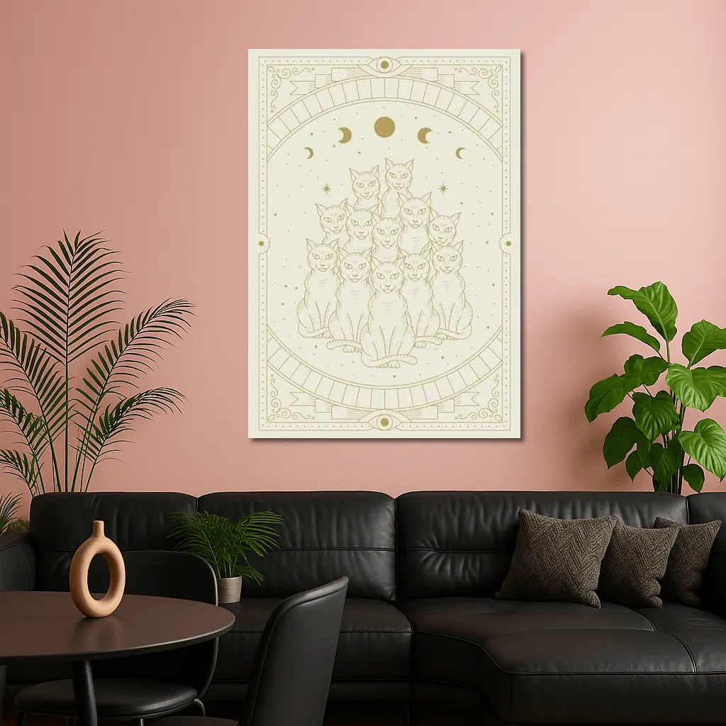 Mystical Cats Moon Phase Gold Art – Wall Art