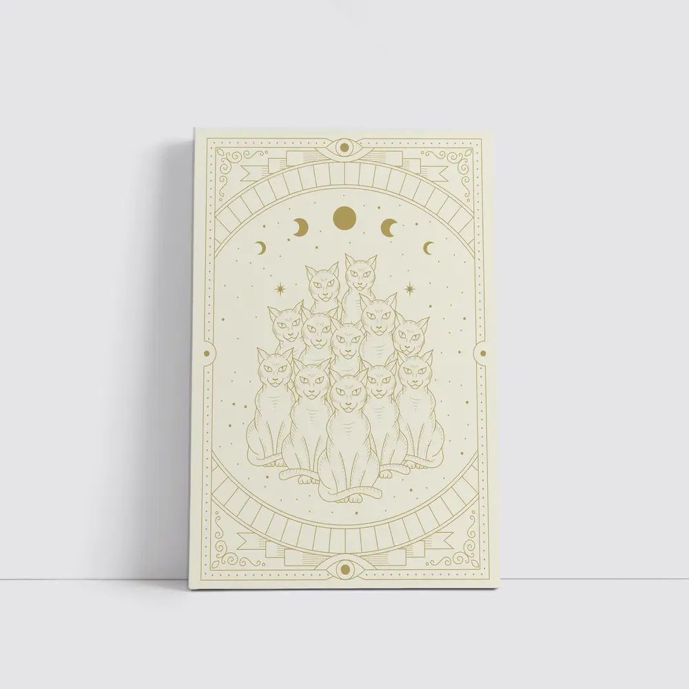 Mystical Cats Moon Phase Gold Art – Wall Art