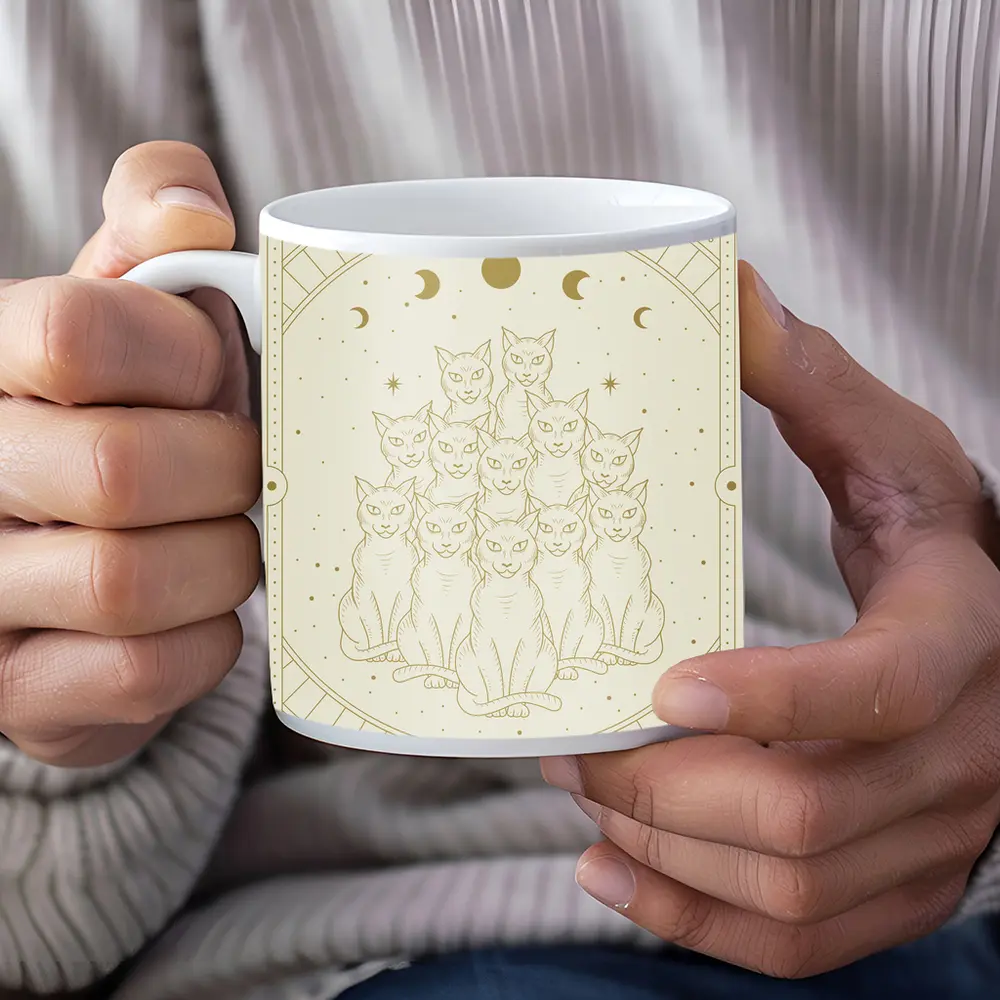 Mystical Cats Moon Phase Gold Art – Mugs