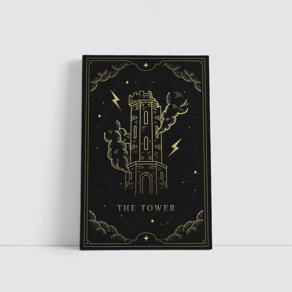 The Tower Tarot Card Gold Black Art – Wall Art