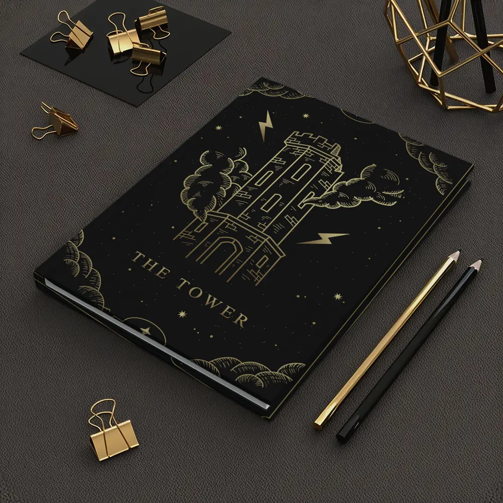 The Tower Tarot Card Gold Black Art – Notebooks