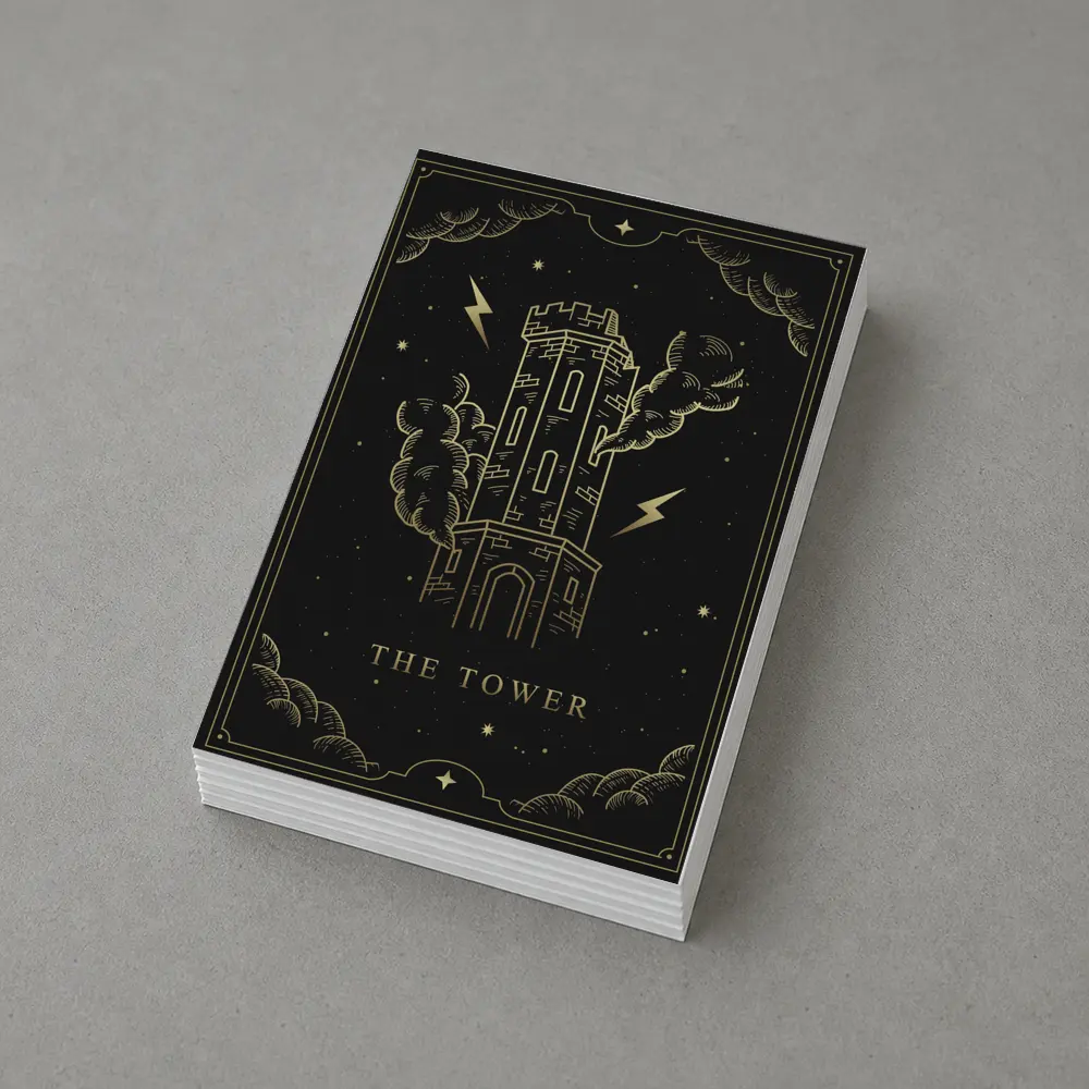 The Tower Tarot Card Gold Black Art – Postcards