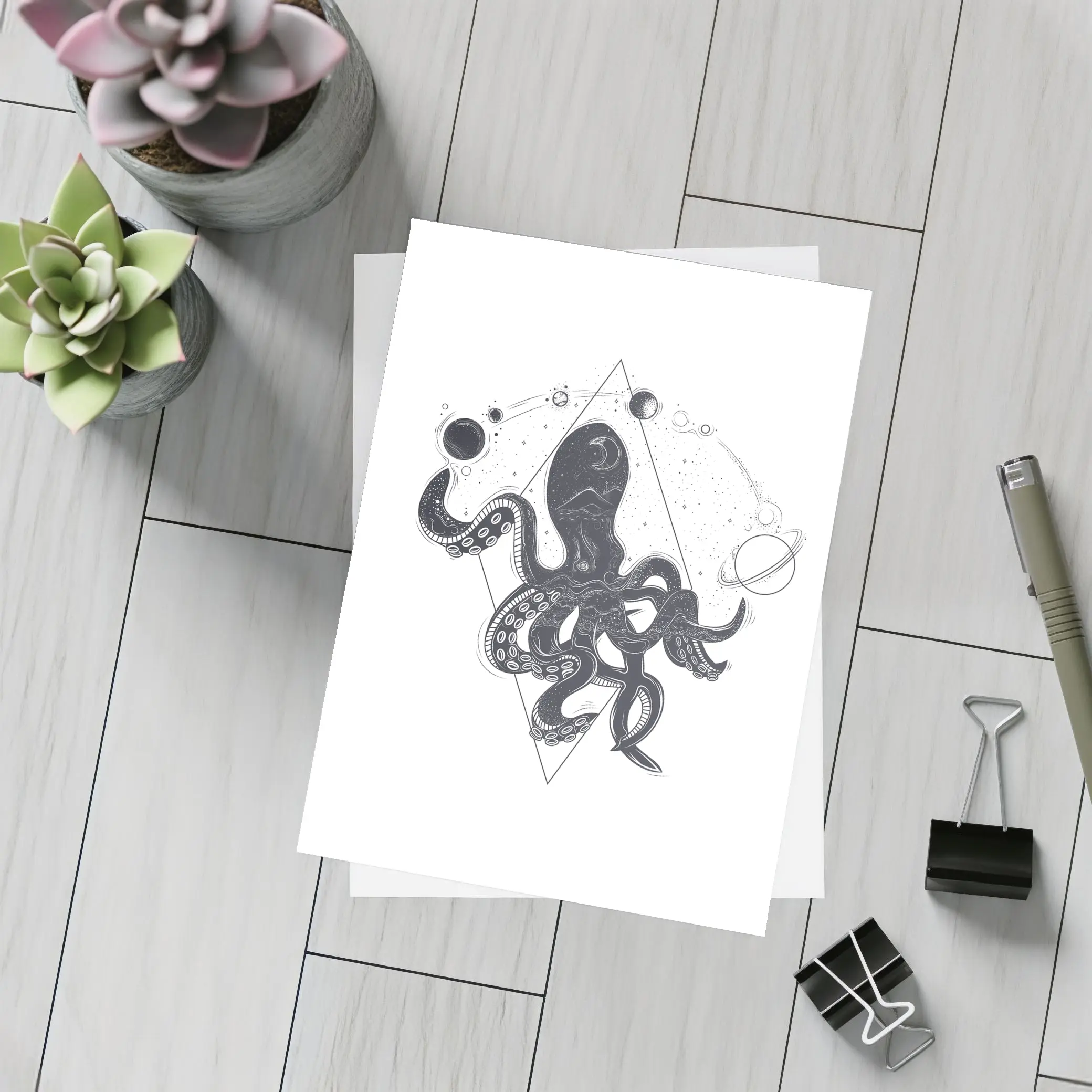 Cosmic Octopus Geometric Space Universe Art – Postcards