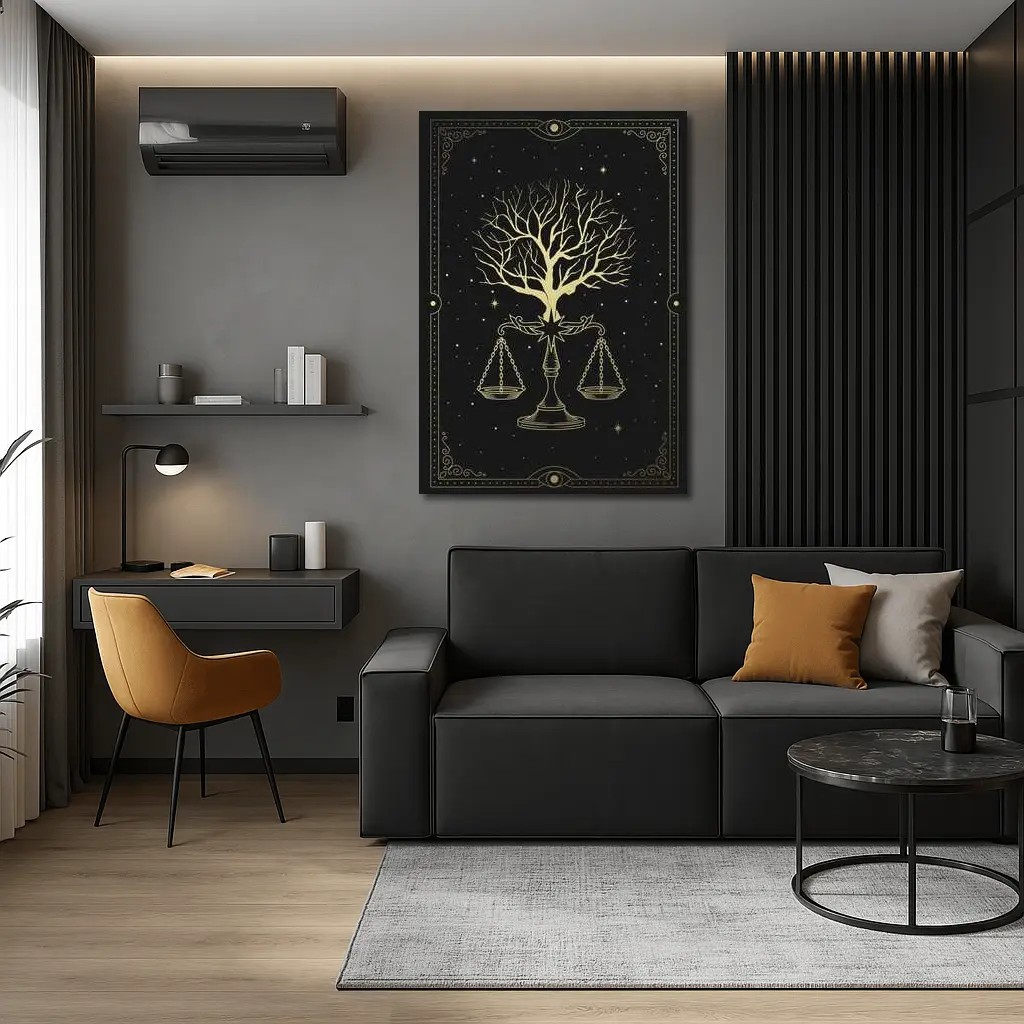 Libra Scale Tree Starry Night Gold – Wall Art