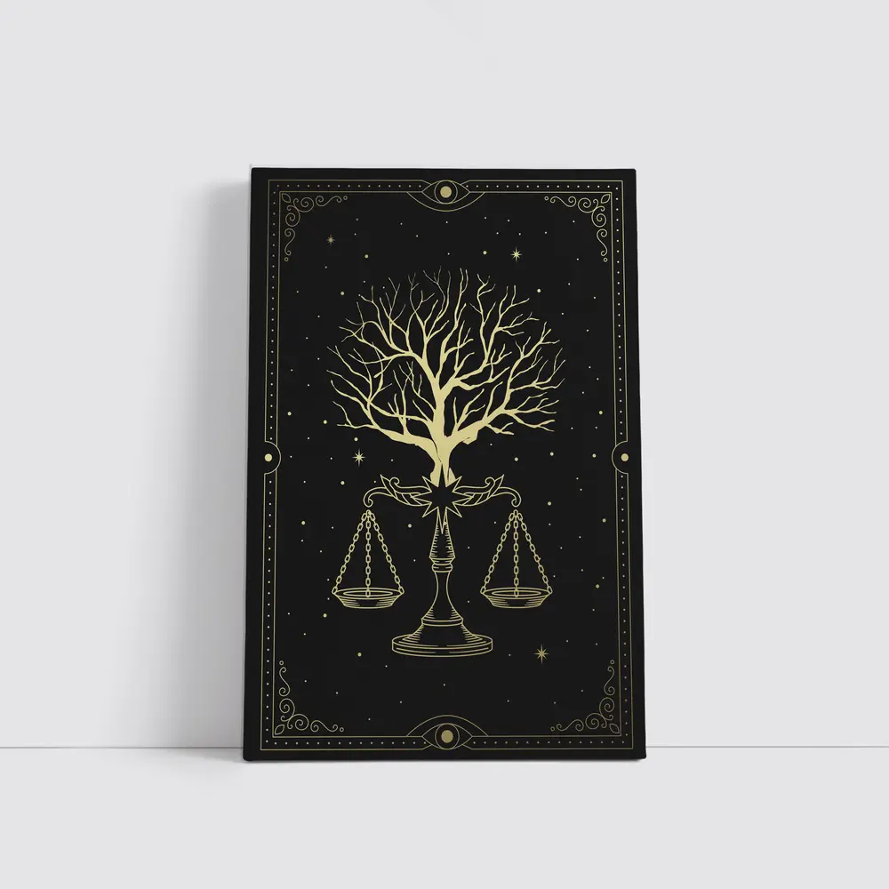 Libra Scale Tree Starry Night Gold – Wall Art