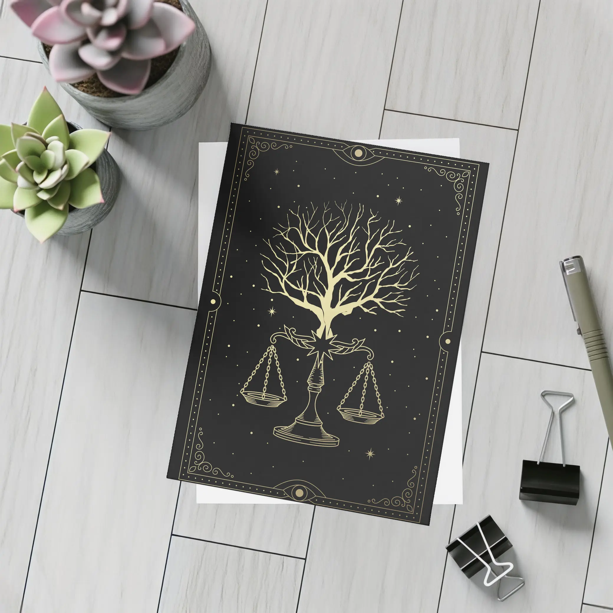 Libra Scale Tree Starry Night Gold – Postcards