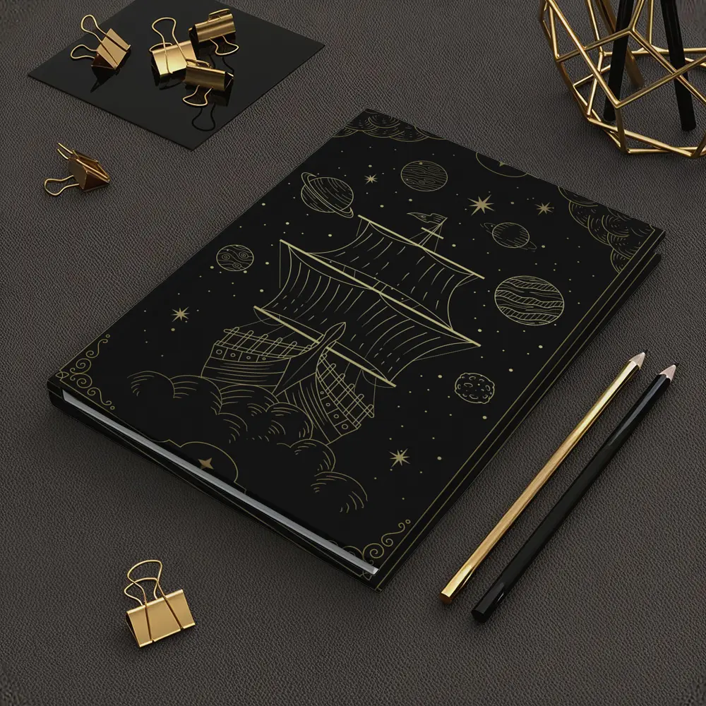 Gold Celestial Ship Sailing Through Space – Notebooks
