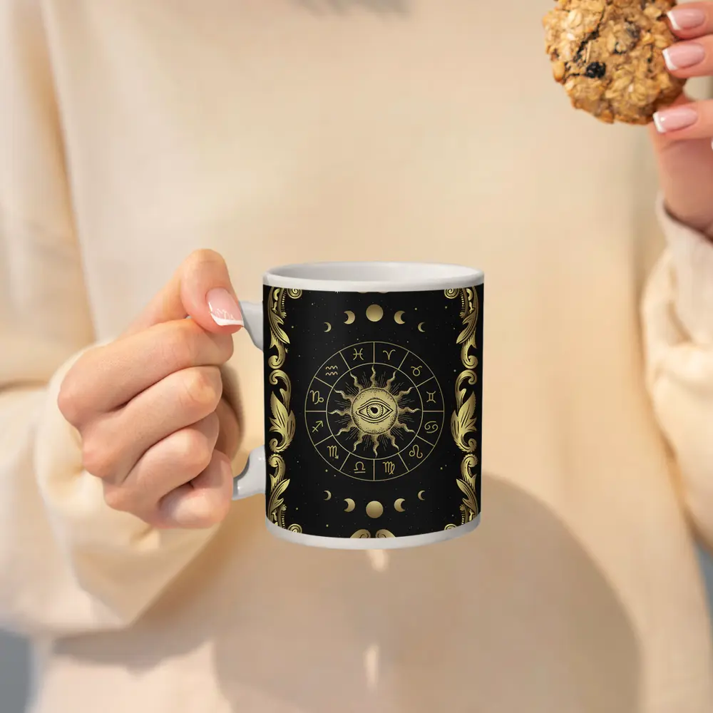 Zodiac Wheel All Seeing Eye Gold Black – Mugs