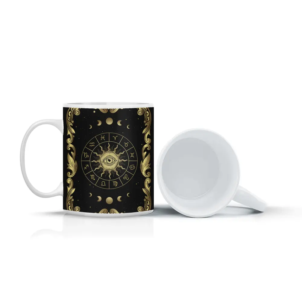Zodiac Wheel All Seeing Eye Gold Black – Mugs