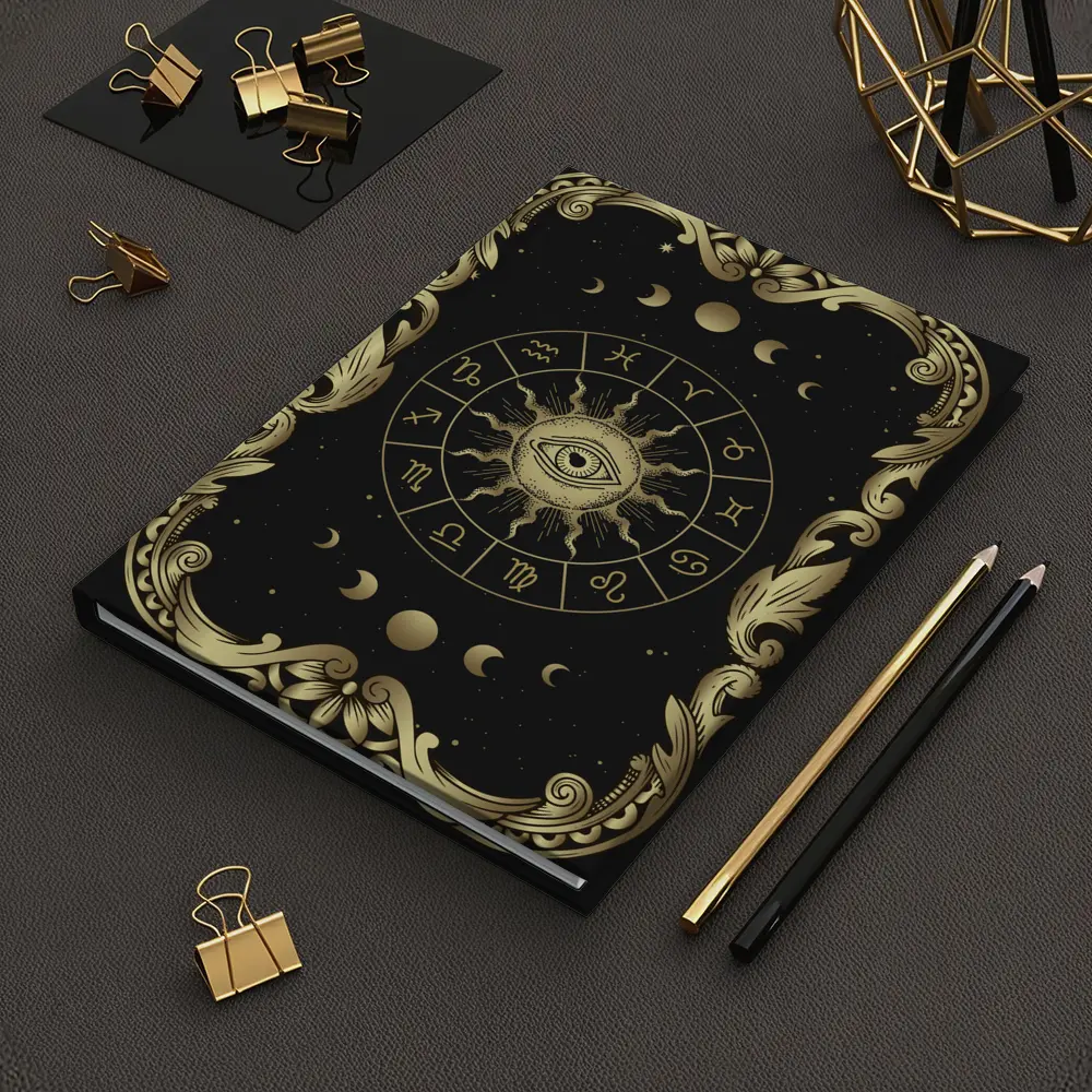 Zodiac Wheel All Seeing Eye Gold Black – Notebooks