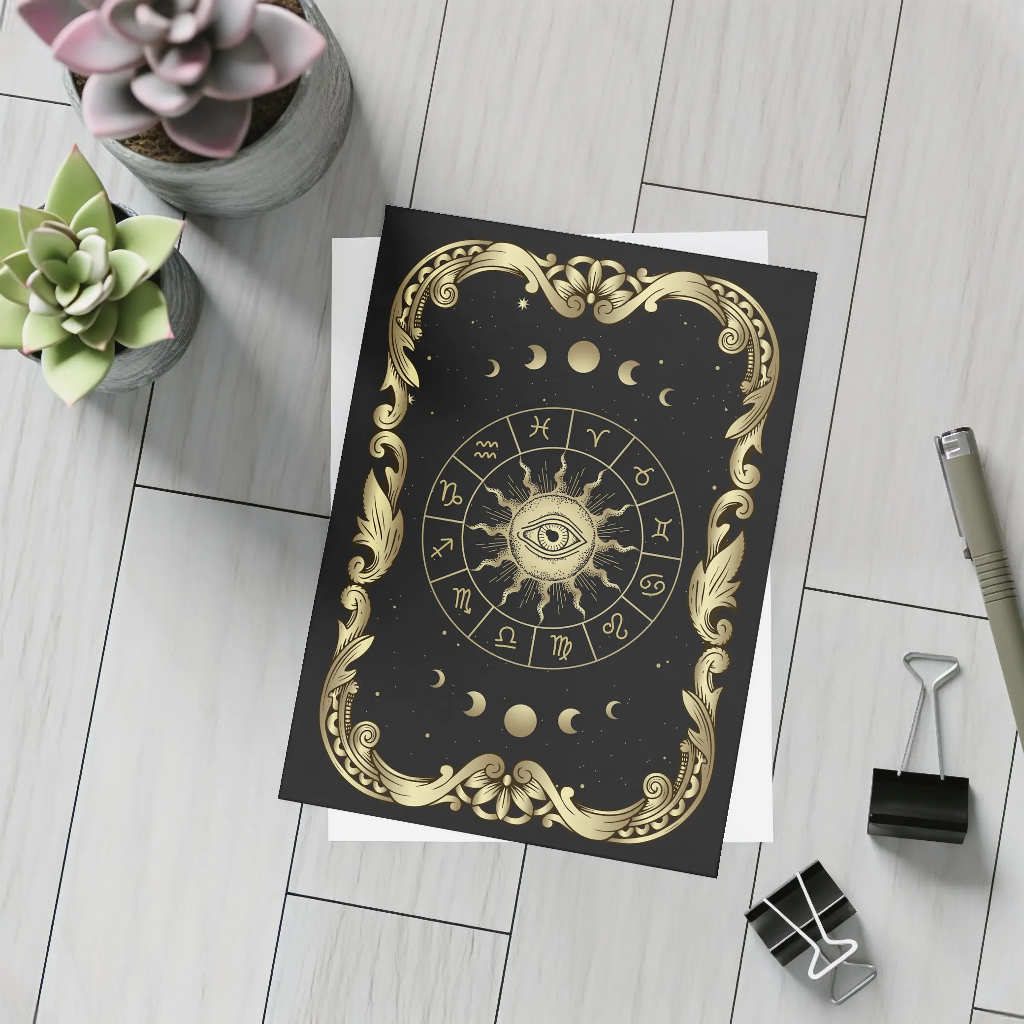 Zodiac Wheel All Seeing Eye Gold Black – Postcards