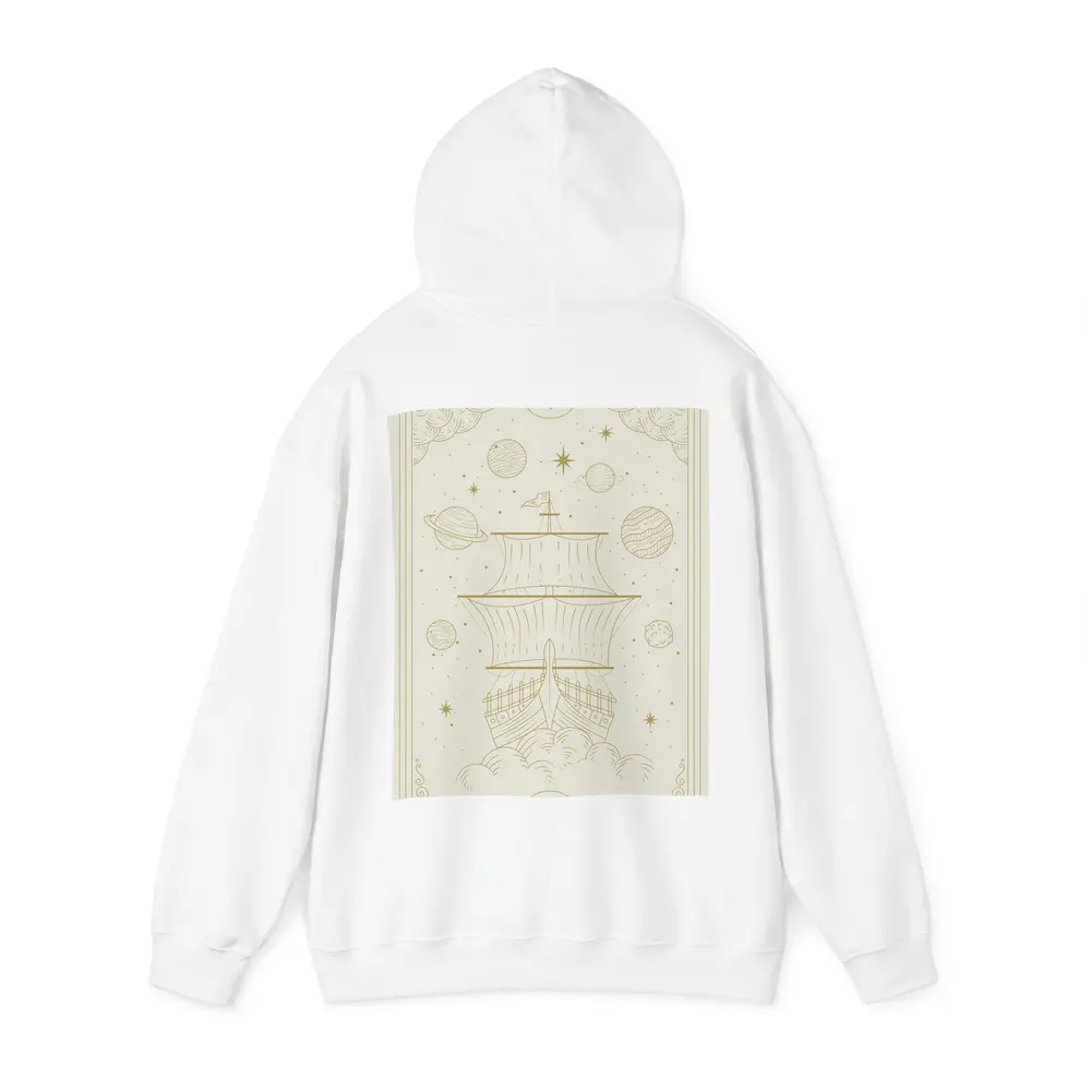 Celestial Sailing Ship Gold Line Art – Hoodies