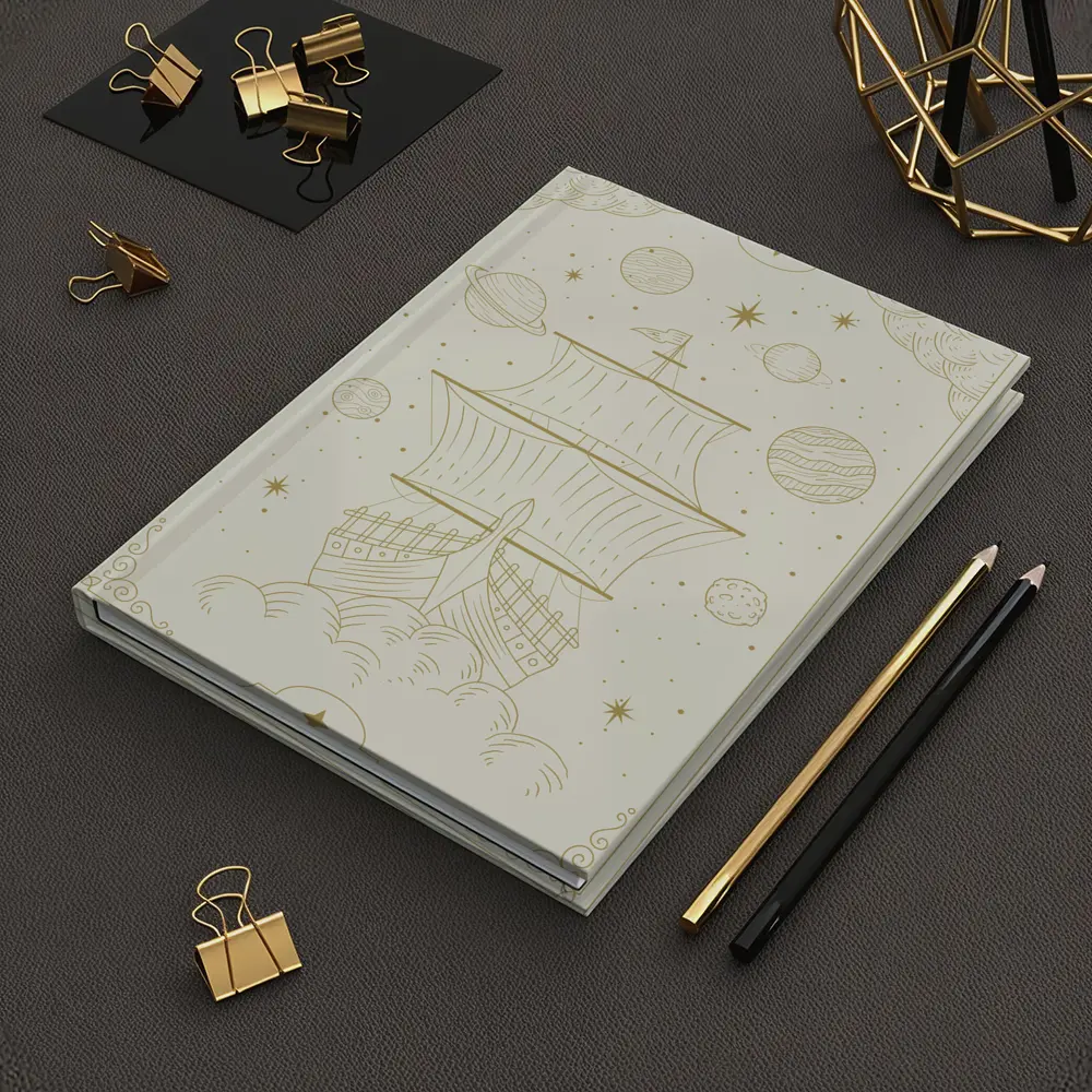 Celestial Sailing Ship Gold Line Art – Notebooks