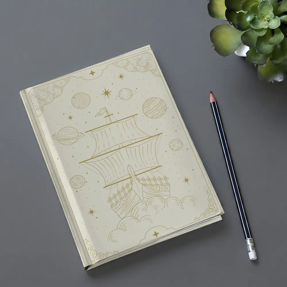 Celestial Sailing Ship Gold Line Art – Notebooks