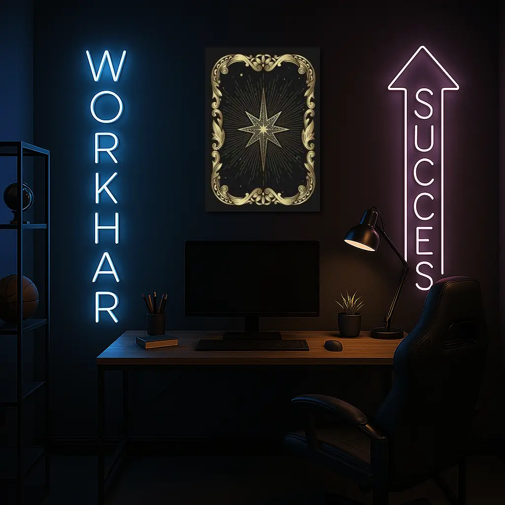 Gold Eight Point Star Black Background – Wall Art