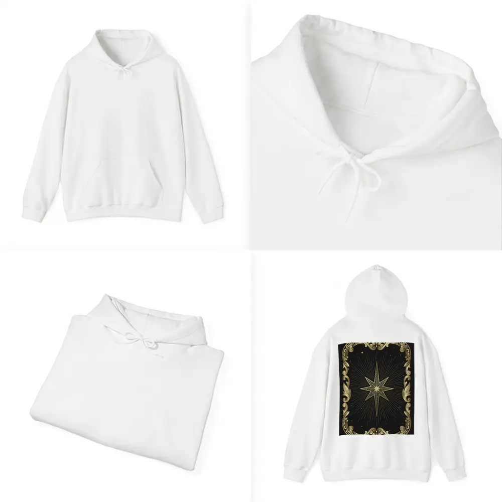 Gold Eight Point Star Black Background – Hoodies