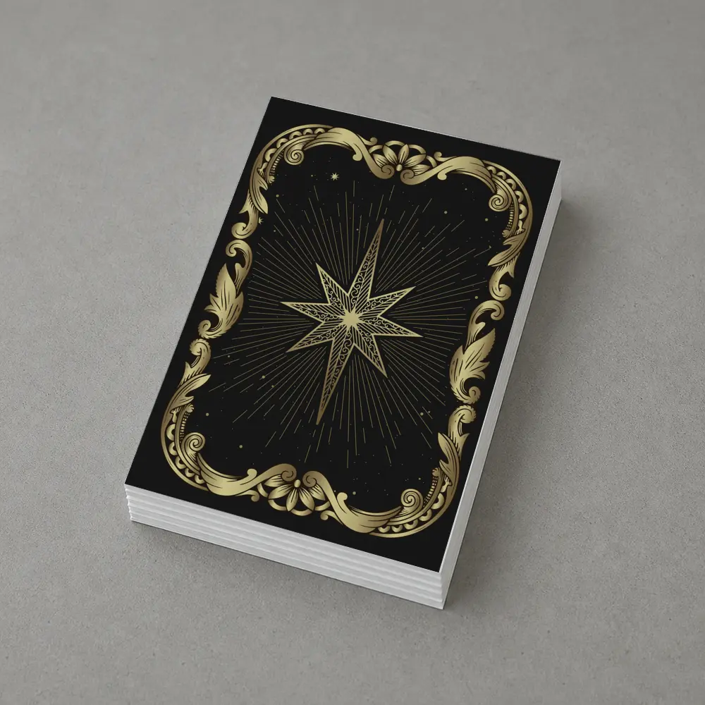 Gold Eight Point Star Black Background – Postcards
