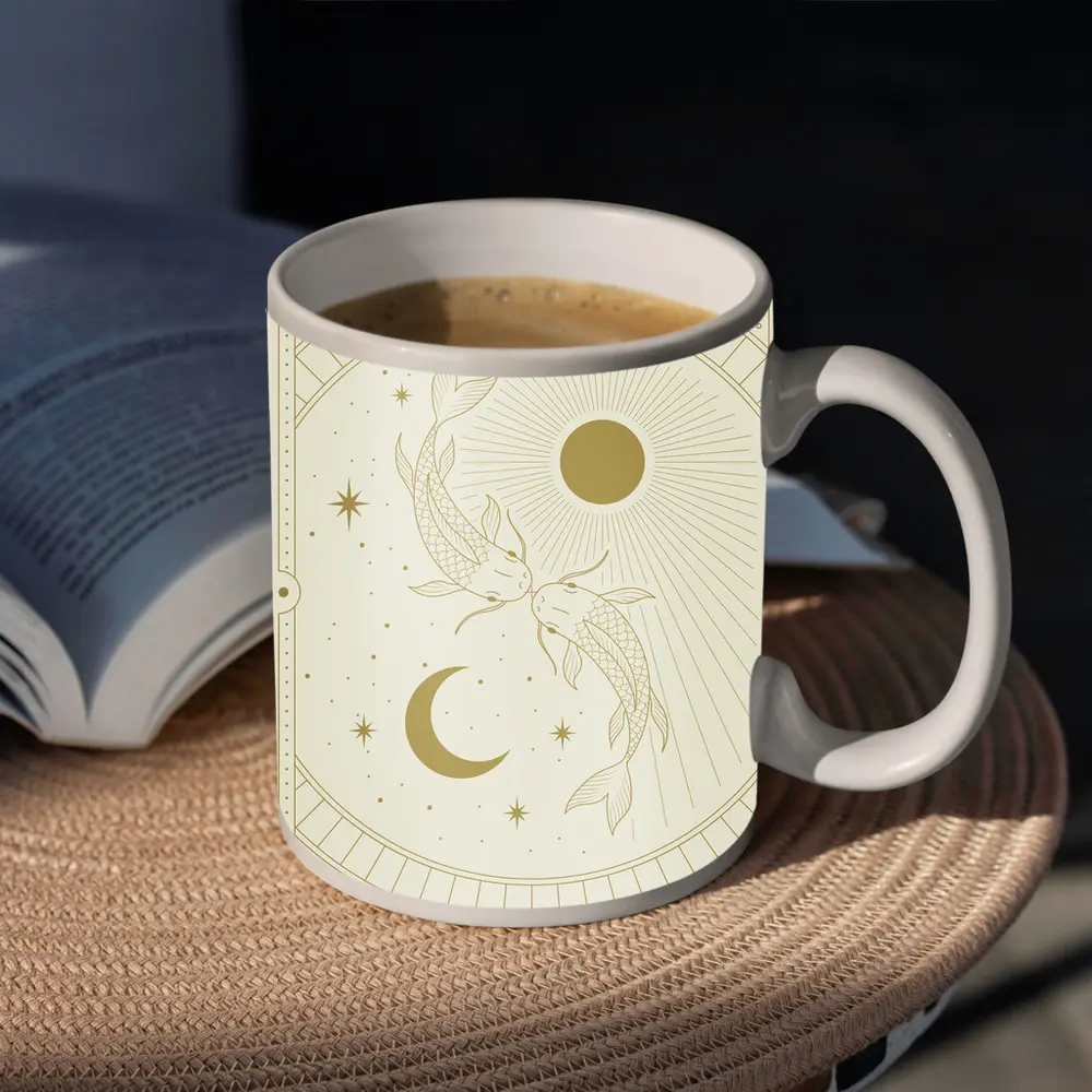 Pisces Koi Fish Sun Moon Gold Art – Mugs