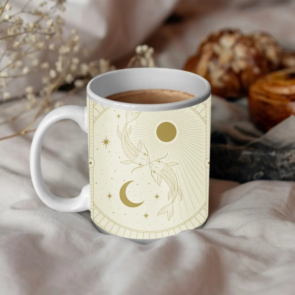 Pisces Koi Fish Sun Moon Gold Art – Mugs
