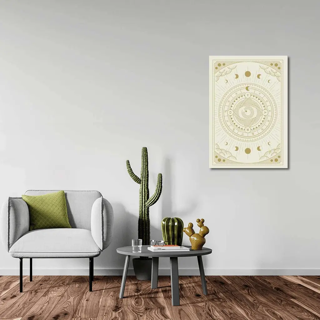 Gold Celestial Zodiac Wheel Mystical Art – Wall Art