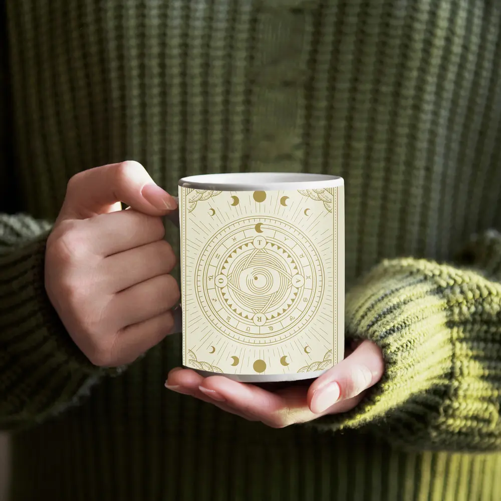 Gold Celestial Zodiac Wheel Mystical Art – Mugs